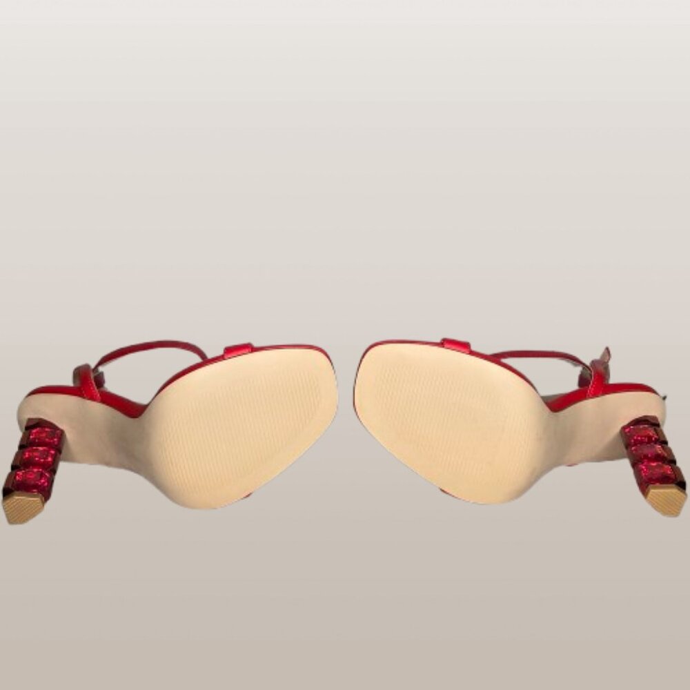 Aqua Women's Dori Red Crystal High Heeled Sandal Heels Size 7.5 - Picture 5 of 6